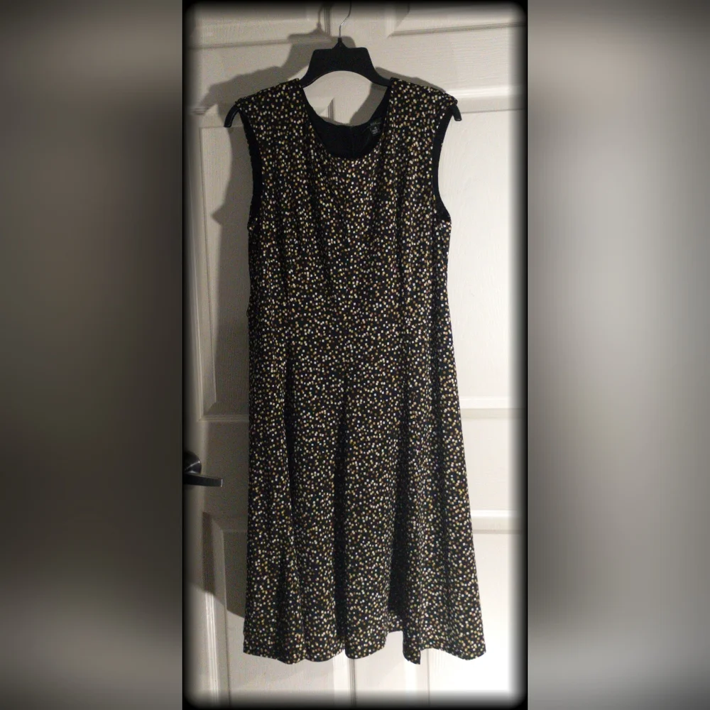 R&K Black Brown Square Pattern Dress Women's Plus Sz 16 Lined Bodice sleeveless